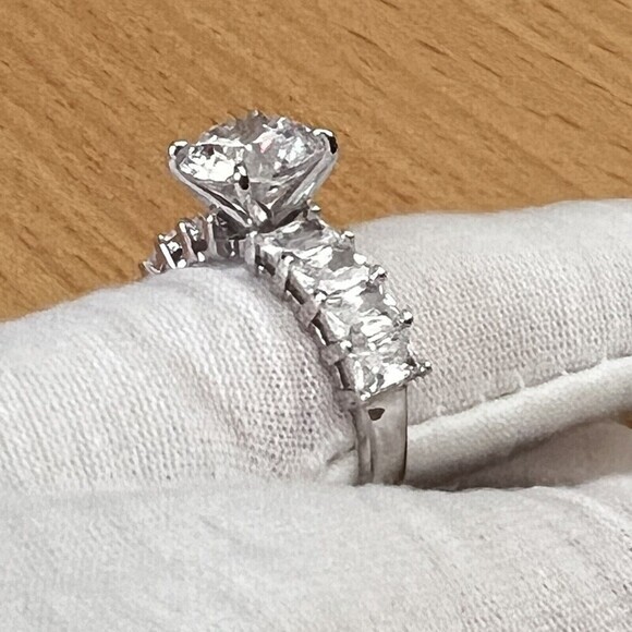 925‎ Sterling Silver | CZ Luxury Solitaire Ring Women's Size 8 Rhodium Finish - Picture 17 of 17